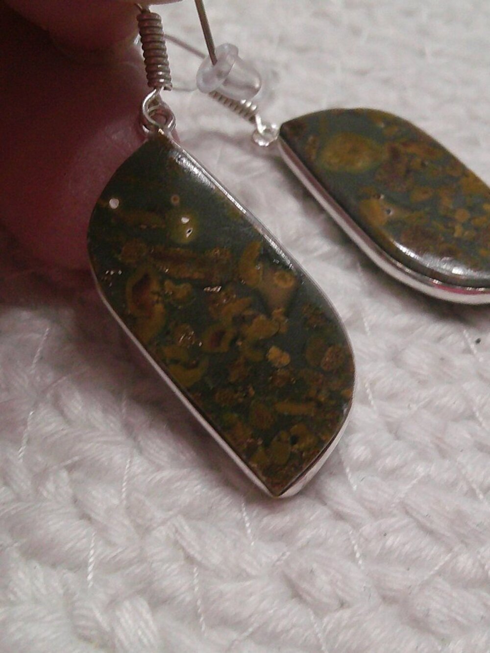 Natural FRUIT JASPER Handmade Sterling 925 Dangle Earrings #6F